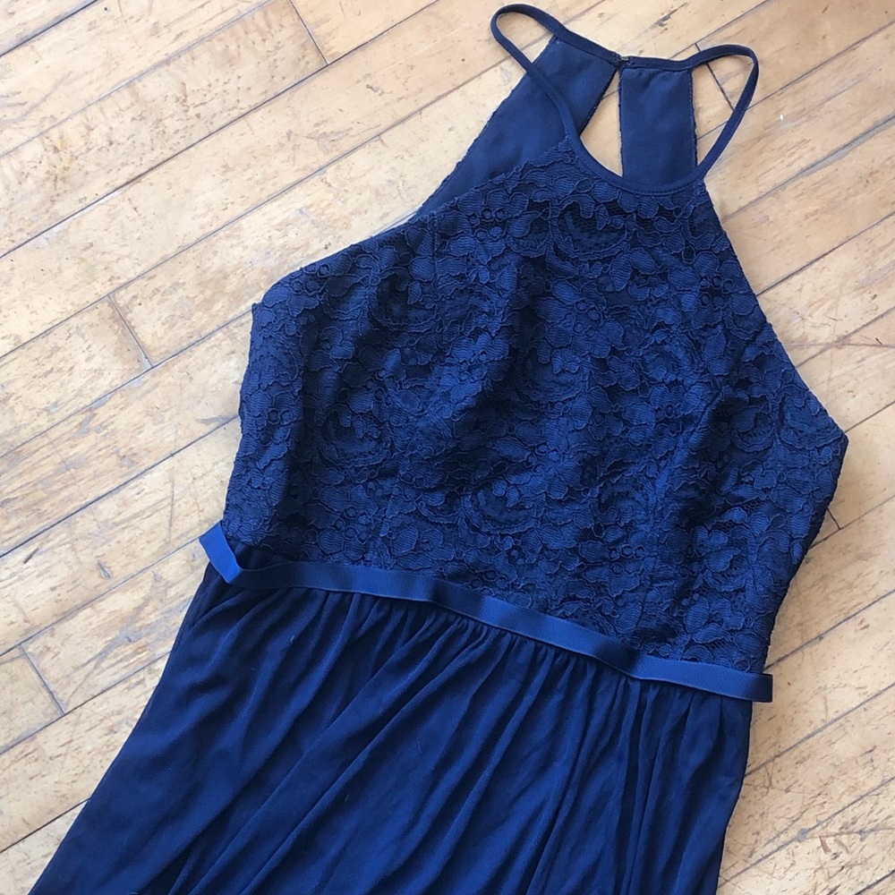 David’s Bridal navy halter bridesmaid dress sz 14